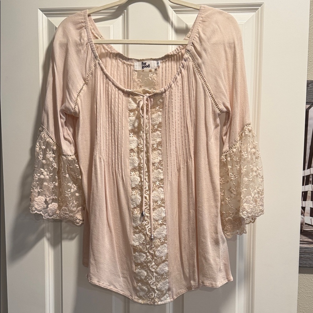 Elegant Lace Detail Blouse in Soft Pink